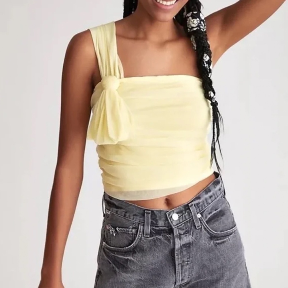 NWT Anthropologie Maeve‎ Tulle Bow Top Buttery Yellow Size XS